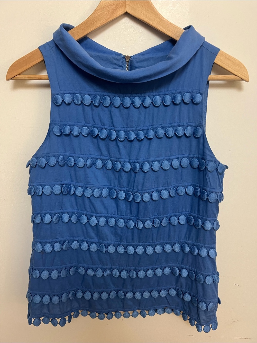 J.Crew Sleeveless Pom-Pom Shell Blouse (Blue, Size 0)